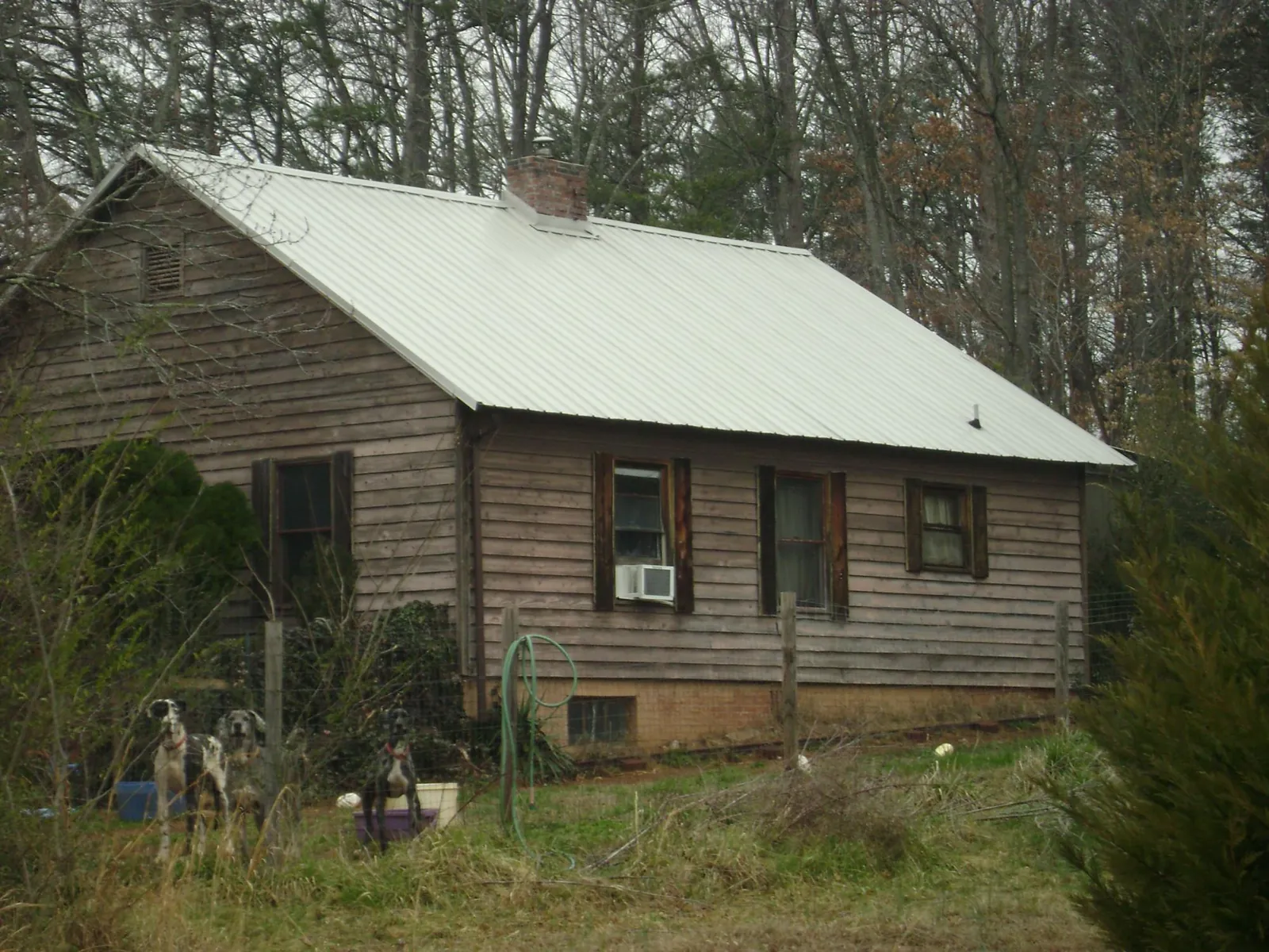 White metal roof on an old wood sided farmhouse, from a Asphalt Shingle Roof Repair job in Richmond